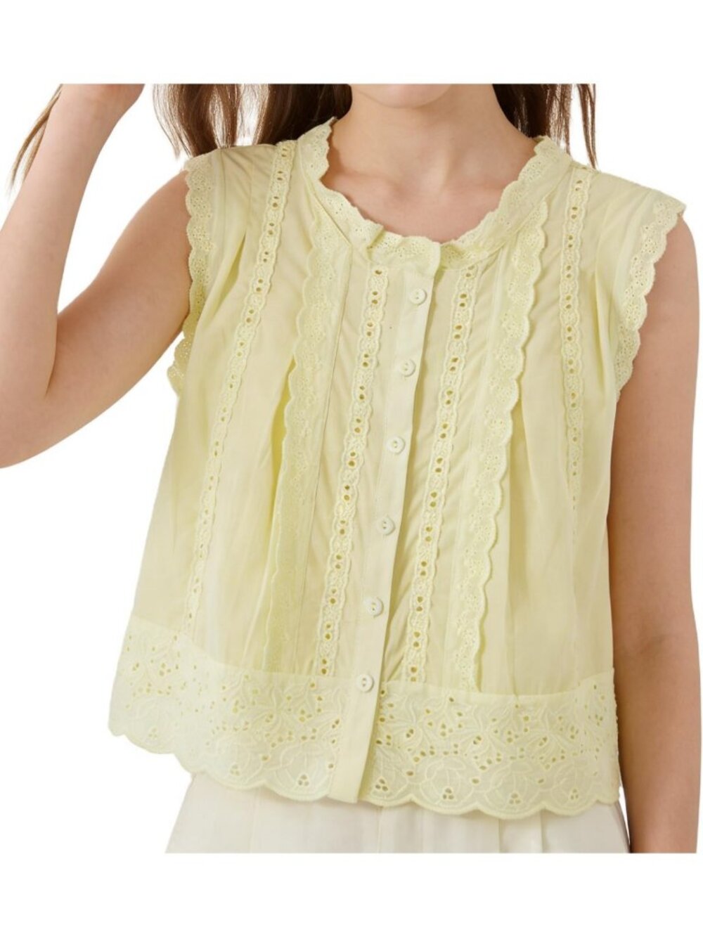 Cute Lace Trim Boho Tank Top - Summer Button Down Sleeveless Ruffle Babydoll